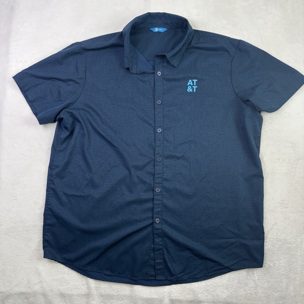 At&t Blue Short Sleeve Button Up Collared Uniform Employee Shirt Men's XL